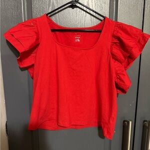 Red Ruffle Sleeve Scoop Neck Top